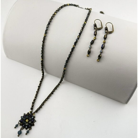 Sorrelli Necklace Earrings Set Crystal Blue Purple Yellow Dangle Signed Multi - Picture 1 of 16